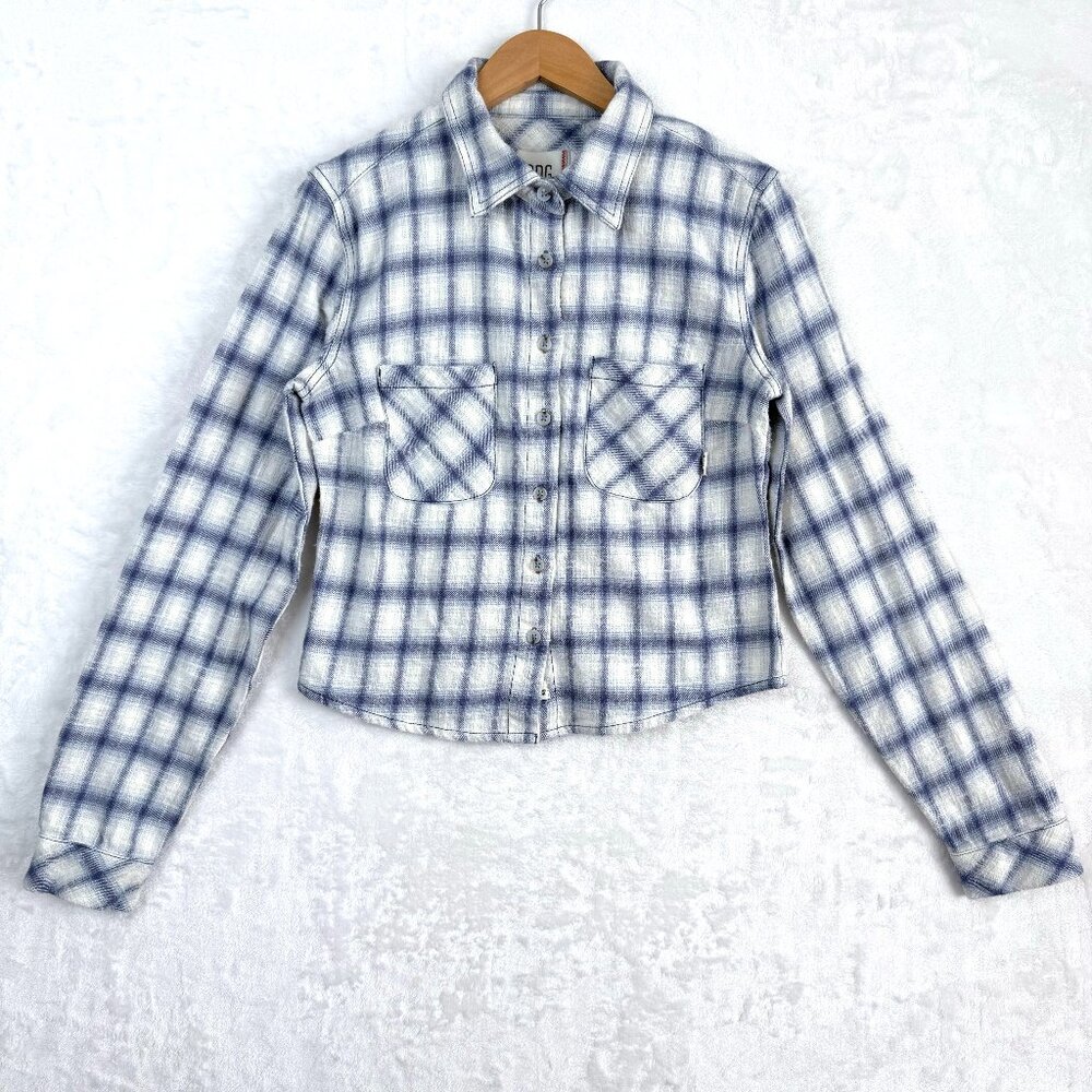 Urban Outfitters BDG Shirt Womens S Blue White Blur Plaid Brushed Cotton Cropped
